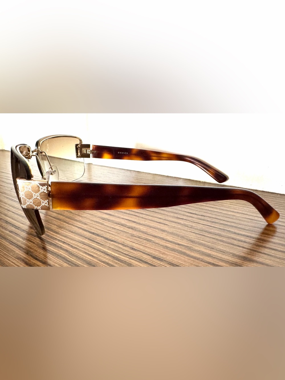 GUCCI GG 1798/S Rimless Sunglasses Tortoise Gold Brown Y2K + Cloth & Case - Picture 5 of 10